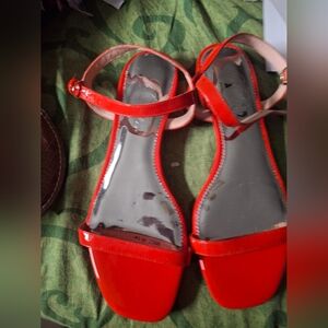 J. Crew Glossy Red/orangish Sandals. New Without Tags